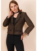 Resim Kadın Püskül Detaylı Kısa Blazer Ceket Kahve 