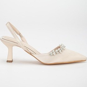 Resim Saten Taşlı Simetrik Kesim Siyah Bej Topuklu Kadın Abiye Ayakkabı-2780-bej 