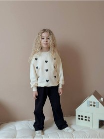 Resim Miniko Kids Kız Çocuk Kalp Modelli Geniş Paça Pamuk Takım Siyah 