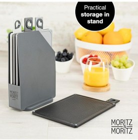 Resim 4'lü Kesme Tahtası Setı-20,5x14,5 Cm Kaymaz Ve Standlı Tasarım Çok Renkli 