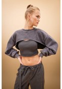 Resim Defacto Coool Crop Yıkamalı Soluk Efektli Sweatshirt C2092ax24spar191 Antrasit 