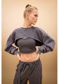 Resim Defacto Coool Crop Yıkamalı Soluk Efektli Sweatshirt C2092ax24spar191 Antrasit 