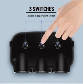 Resim Padalink Araç Şarj Cihazı 3 Çıkışlı, 2 Usb 1a+2.1a , Bağımsız Anahtar, Led Gösterge, Siyah Kablolu, Paketli 