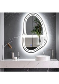 Resim Axira Beyaz Led'li Lazer Kumlamalı Lavabo & Banyo Aynası Dokunmatik Sensörlü 70 X 45 