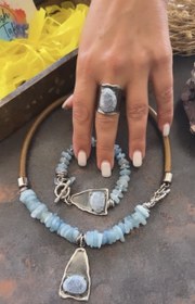 Resim Doğaltaş Gümüş Özel Tasarım A Kalite Akuamarin Set 