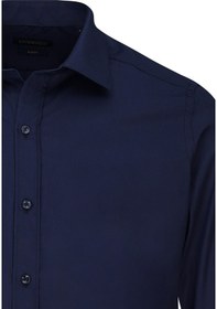 Resim Lacivert Slim Fit Slim Yaka Pamuklu Uzun Kollu Gömlek Lacivert 