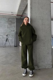 Resim CMZ COLLECTİON Kadın Oversize 3 İplik Polar Sweat Eşofman Takımı - Kapüşonlu Rahat Kalıp (17 Renk Seçeneği) 