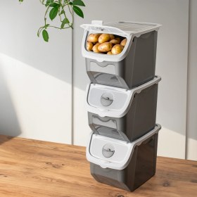 Resim Porsima Coral 3'lü Çok Amaçlı Plastik Patates Soğan Sarımsak Saklama Kutusu 12 lt Gri 