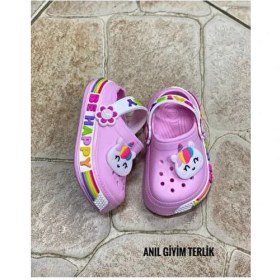 Resim Calx Anıl Kız Çocuk Pembe Unicorn Figürlü Kaydırmaz Taban Günlük Terlik Sandalet Eva Malzemeden 
