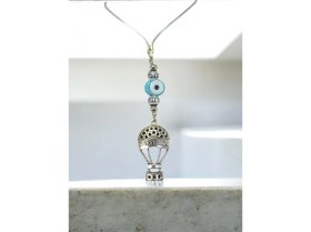 Resim Metal Kapadokya Uçan Balon Araba Dikiz Ayna Süsü, Turkuaz Nazar Boncuğu Yeni Araba Hediyesi 