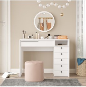 Resim Robin Home Paris Makyaj Masası Aynalı Çekmeceli Şifonyer Beyaz 