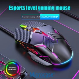 Resim Microcase 3200 DPI Ergonomik Kablolu RGB Işıklı Gaming Oyuncu Mouse - AL4929 