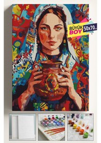 Resim Sayılarla Boyama Seti Numaralı Tuval Fırça Boya Dahil Kasnaklı Set 50x70 Cm - Anadolu Kızı 