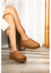 Resim Günlük Kadın Bot Desenli Yüksek Kalıntaban İçi Kürklü Süet Kısa Bootie Hafif U50 Taba 