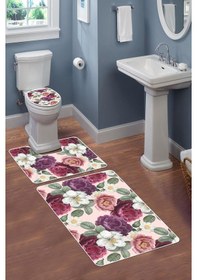 Resim Modern Desenli Dijital Baskı 3 Lü Banyo Paspas Takımı Yıkanabilir Kaymaz Tabanlı Klozet Takımı Klz0053 Renkli 