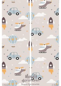 Resim Araba Ve Helikopter Desenli Baskılı Çocuk Ve Bebek Odası Fon Perdesi 2 Kanat - Prd-03 Çok Renkli 