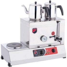 Resim Işıkgaz 40’lık Elektrikli Pleyt'li Çay Ocağı - 2 Demlikli Kaynaklı Profesyonel Endüstriyel-Demlik hariçtir. 