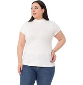 Resim Büyük Beden Yarım Balıkçı Kısa Kollu Viskon Ekru Body-ekru Ekru 