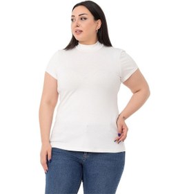 Resim Büyük Beden Yarım Balıkçı Kısa Kollu Viskon Ekru Body-ekru Ekru 