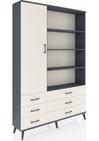 Resim Arges Dolap 8 Raflı 6 Çekmeceli Tek Kapaklı 132x30x195 Antrasit-aytaşı/aytaşı Aytası/aytası 