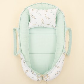 Resim Babynest ve Yastık - Çift Taraflı - Mint Muslin - Yapraklar 