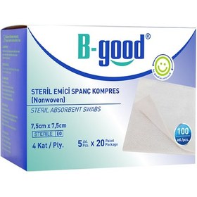 Resim B-Good Steril Emici Spanç Kompres 7.5cmX7.5cm 100lü 