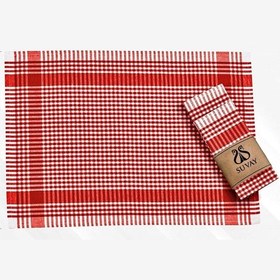 Resim Mutfak Kurulama Bezi 6'lı Mavi Pöti Kareli Bulaşık Kurulama Bezi Servis Peçetesi Beslenme Örtüsü Kırmızı 