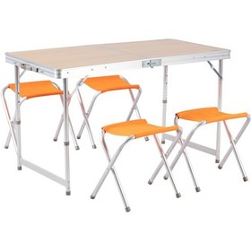 Resim Alüminyum Katlanır Kamp Masası Ve Tabure Seti Açık Kahverengi 