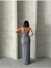 Resim Evyora Tek Omuz Pliseli Elbise Gri 