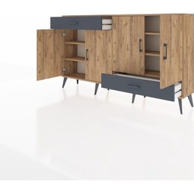 Resim Arges Konsol 5 Raflı 2 Çekmeceli 4 Kapaklı 176x30x99 Çam-çam/antr Çam-çam/antrasit 
