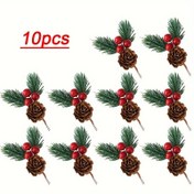 Resim 10 Adet Gerçekçi Çam Kozalaklı & Kırmızı Meyveli Çiçek Süsleri - Yeşil Dallar, Kahverengi Çam Kozalarıyla Noel Ağacı Tepesi, Şömine, Çelenkler ve Garlandlar İçin - Dayanıklı İç/Dış Mekan Dekorasyonu, El Yapımı Detaylar, Festiv Ev Aksesuarları, Köpük Tel Meyveler, Rustik Dekor, DIY El Sanatları 