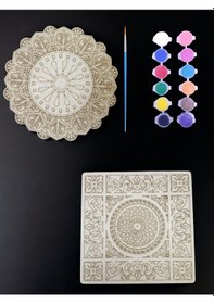 Resim Mandala , 20 Cm 2'li Ahşap Hobi Boyama Setleri Model 3 