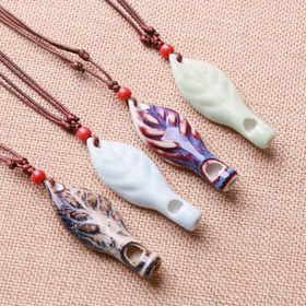 Resim 1 adet Güzel İşlenmiş Seramik Kolye Düdük Moda ve Güvenlik İçin, Yaratıcı Tasarım Açık Hava Düdük 