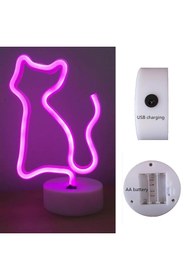 Resim Piraye Gift Neon Led Işıklı Pembe Kedi Masa Lambası 