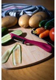 Resim Solingen Simli Pembe Dikey Soyacak Paslanmaz Alman Çeliği, Ergonomik Sap, Çift Yönlü Kesici Ağız-195 Pembe 