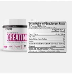 Resim Prime Nutrition Creatine 126g Aromasız Toz Kreatin Monohidrat 
