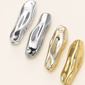 Resim 4 Adet 14K/18K Altın Kaplama Pirinç Düzensiz Uzun Ara Boncuklar - DIY Takı Yapımı, Bileklik ve Kolyeler için Dokulu Şık Tasarım - Hipoalerjenik, Dayanıklı & Paslanmaz El Sanatları Malzemeleri, Eşsiz Boncuk Tasarımı 