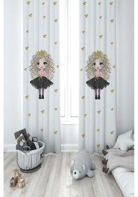 Resim Mekta Home Bebek Ve Çocuk Odası Yıldızlı Ve Kıvırcık Saçlı Prenses Desenli 2 Kanat Fon Perde 