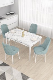 Resim Canisa Eta Serisi, Mdf 80x132 Açılabilir Mutfak Masası, Beyaz Masa Kahverengi Ayak 