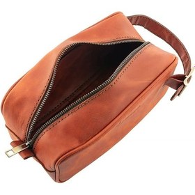 Resim Kişiye Özel Deri Dopp Kit Kişisel Bakım Ve Seyehat Çantası - Tobacco Çok Renkli 