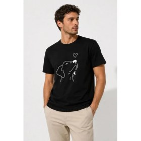 Resim Marsilyan Erkek Köpek Figürlü Minimal Baskılı Tişört Kısa Kol Yazlık T-Shirt - Siyah 