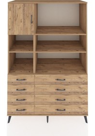 Resim Kronos Dolap 7 Raflı 8 Çekmeceli Tek Kapaklı 132x59x195 Çam-çam/çam Atlas Çam/atlas Çam 