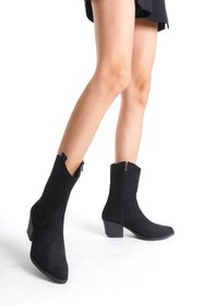 Resim Shoesers Kadın Siyah Sivri Burunlu Dikişli Kovboy Çizme Fermuarlı , Western Dallas Çizme 