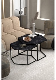 Resim Orta Sehpa Altıgen İkili Lüx Bendir Çok Renkli 