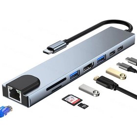 Resim 8in1 USB Type-C Hub Port Adaptör HDMI USB Ethernet PD Girişli Shaza