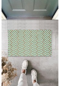 Resim Turkuaz Kapı Önü Paspası Zigzag Desen K-3227 