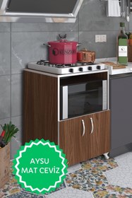 Resim Kenzlife Ocak Dolabı Aysu Ceviz 85*60*56 Mutfak Modül Mini Fırın Mikrodalga Banyo Ofis Modül 