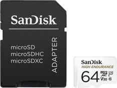 Resim SanDisk High Endurance 64GB 100/40MB/s microSDXC C10 V30 Adaptörlü Hafıza Kartı SDSQQNR-064G-GN6IA 