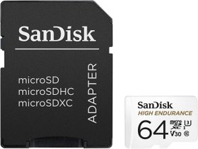 Resim SanDisk High Endurance 64GB 100/40MB/s microSDXC C10 V30 Adaptörlü Hafıza Kartı SDSQQNR-064G-GN6IA 