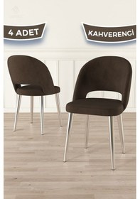 Resim Canisa Pane Serisi 4 Adet Kahve Mutfak Sandalyesi Krom Kaplama Metal Ayak 1. Sınıf Babyface Kumaş Sandalye Kahve Ayaklar Krom 